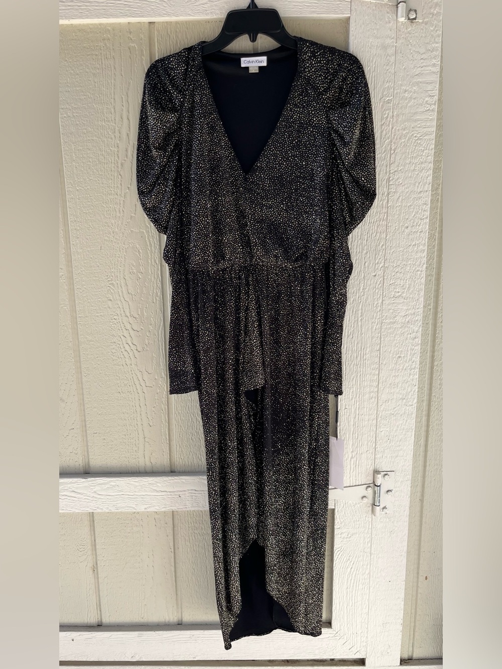 Black Sparkle V-Neck dress with a sexy high low in front